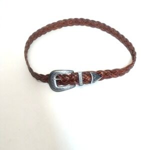 Levi's Braided Leather Belt Women's Large Brown Silver Buckle Western Boho